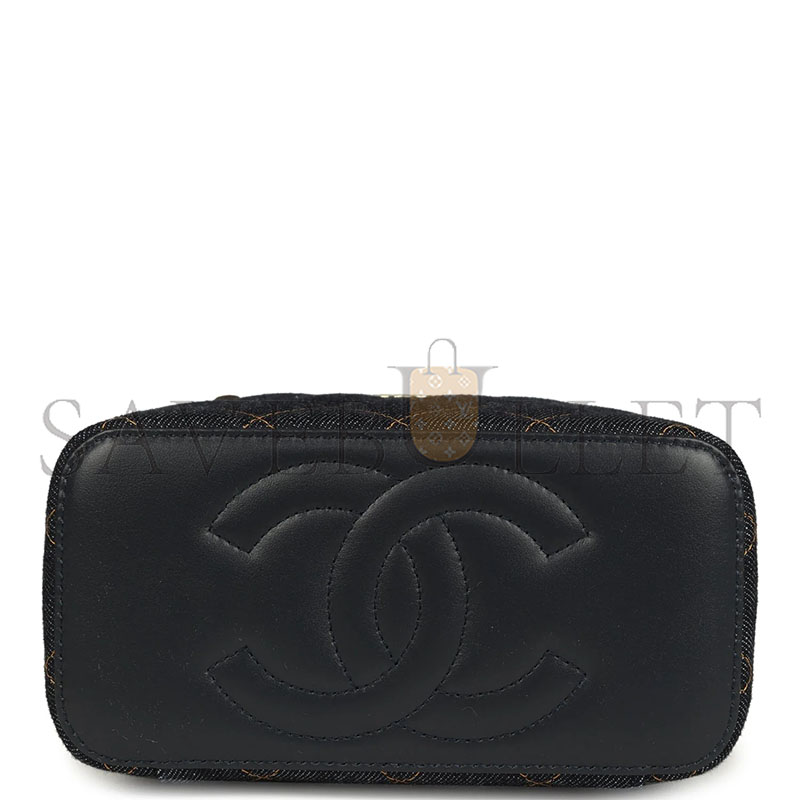CHANEL MASTER SMALL CLASSIC VANITY CASE DARK BLUE DENIM LIGHT GOLD HARDWARE (17*9.5*8cm) 